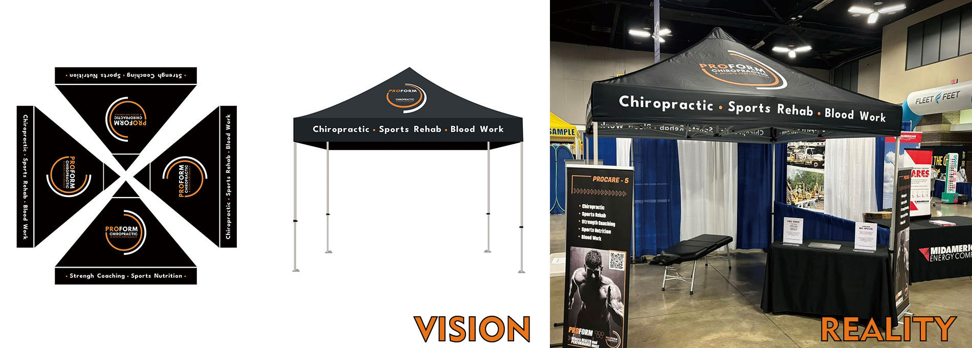 Custom canopy at a sunny outdoor festival.